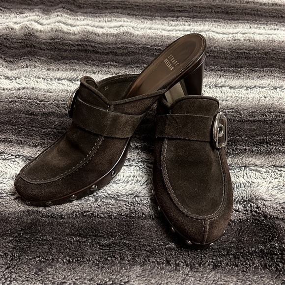 Stuart Weitzman Shoes - Stuart Weizmann Brown suede buckle studded clogs